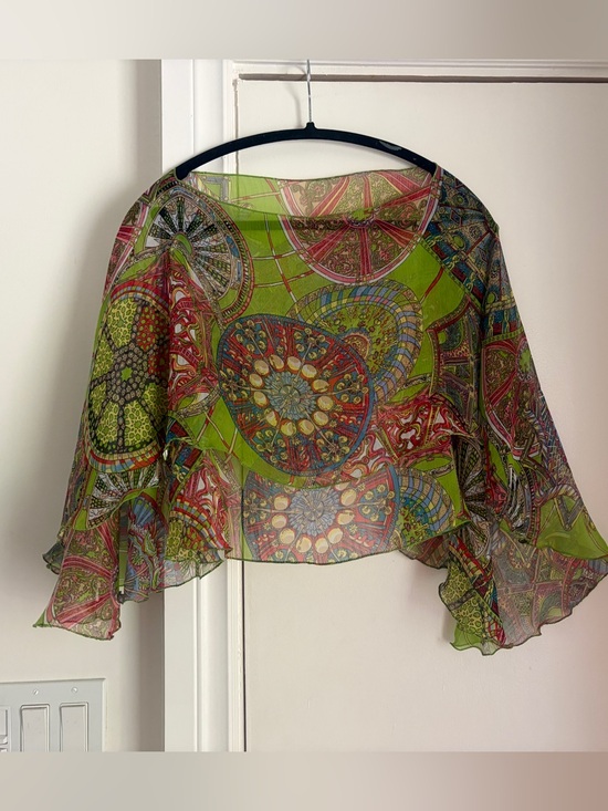 Vintage Tops - Sheer Green Paisley sheer Women's poncho Top